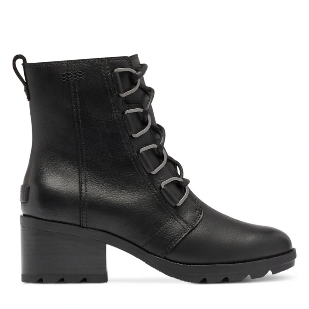 Sorel NWT Black Cate Lace-Up All-Leather Bootie Size 6.5